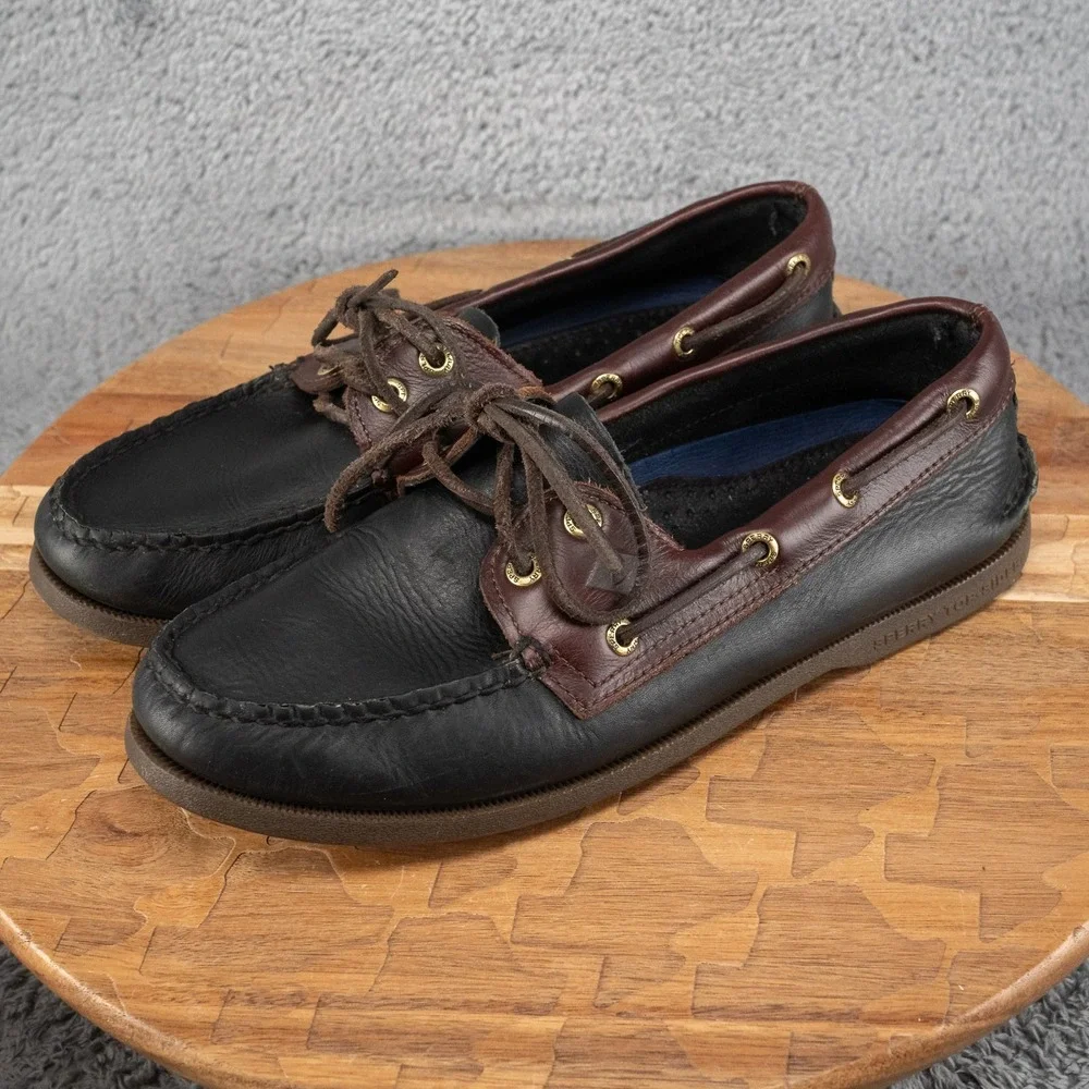 Sperry TOP-SIDER Mens BOAT SHOES 2-EYE 2-TONE Black/Brown Size 8.5 M 0191486